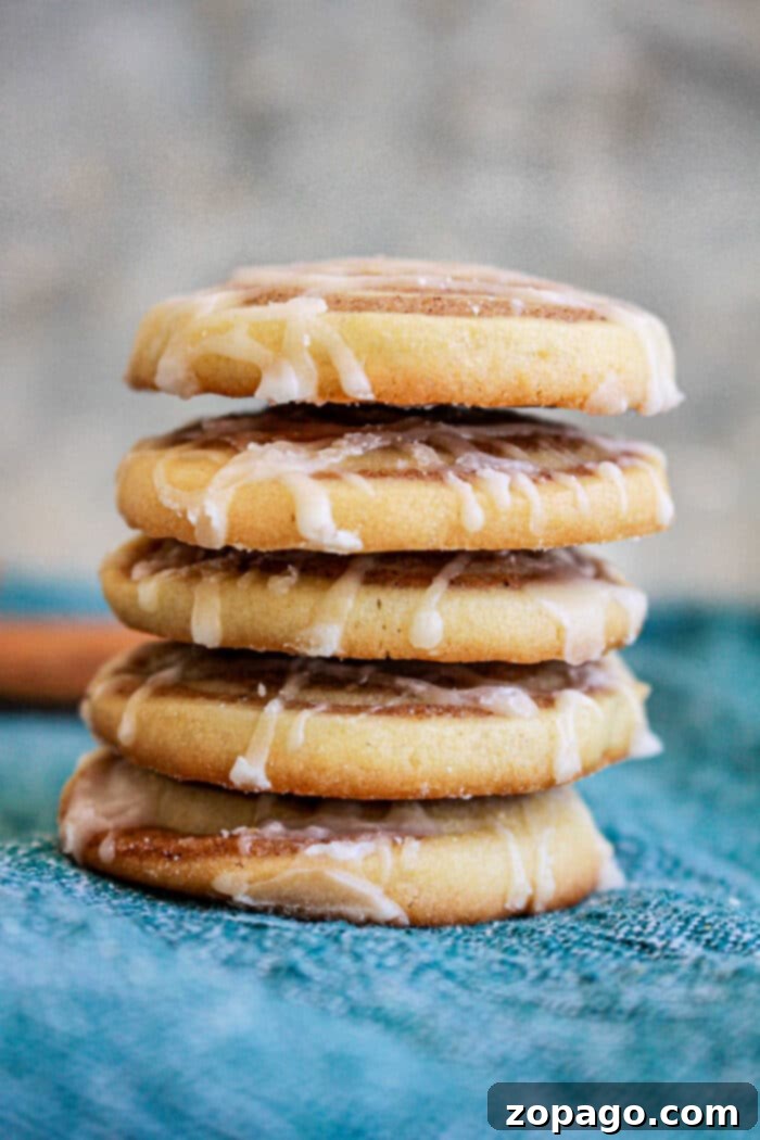 Cinnamon Roll Cookies with Cream Cheese Frosting 6 Cinnamon Roll Cookie Recipe - a close up of the swirled pattern