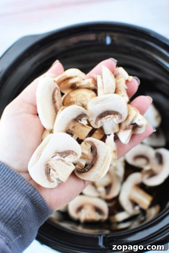 Creamy Mushroom Chicken Delight 4 Crockpot Chicken with Cream of Mushroom sauce, served with green beans