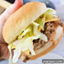 A hand holds a Big Mac Sloppy Joe, brimming with lettuce and juicy ground beef.