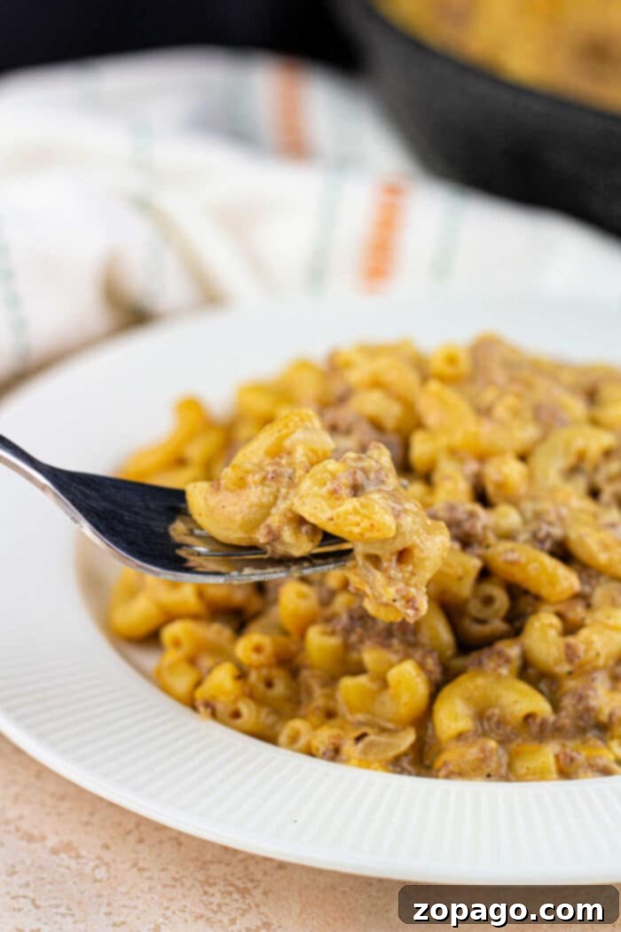 Cheeseburger Mac 7 A large serving of homemade Hamburger and Mac and Cheese.