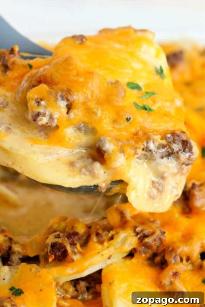 Hamburger Casserole 7 Hamburger Rice HotDish, a variation featuring rice instead of potatoes, topped with melted cheese.