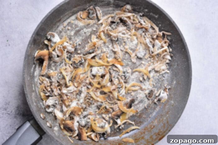 Creamy Venison Stroganoff 5 Skillet Venison Stroganoff on the stove