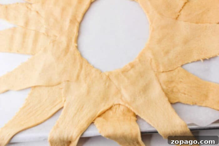 Close-up of a golden brown Taco Ring, ready to be served