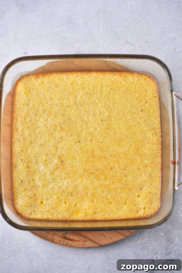Hearty Taco Cornbread Bake 4 The golden brown cornbread topping of a Taco Casserole, ready to be served.