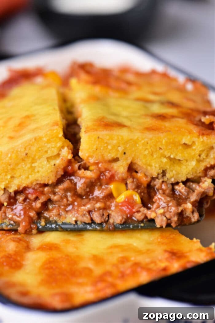 Zesty Mexican Cornbread Bake 7 Mexican Cornbread Casserole - A final shot of the fully baked and delicious Mexican cornbread casserole.