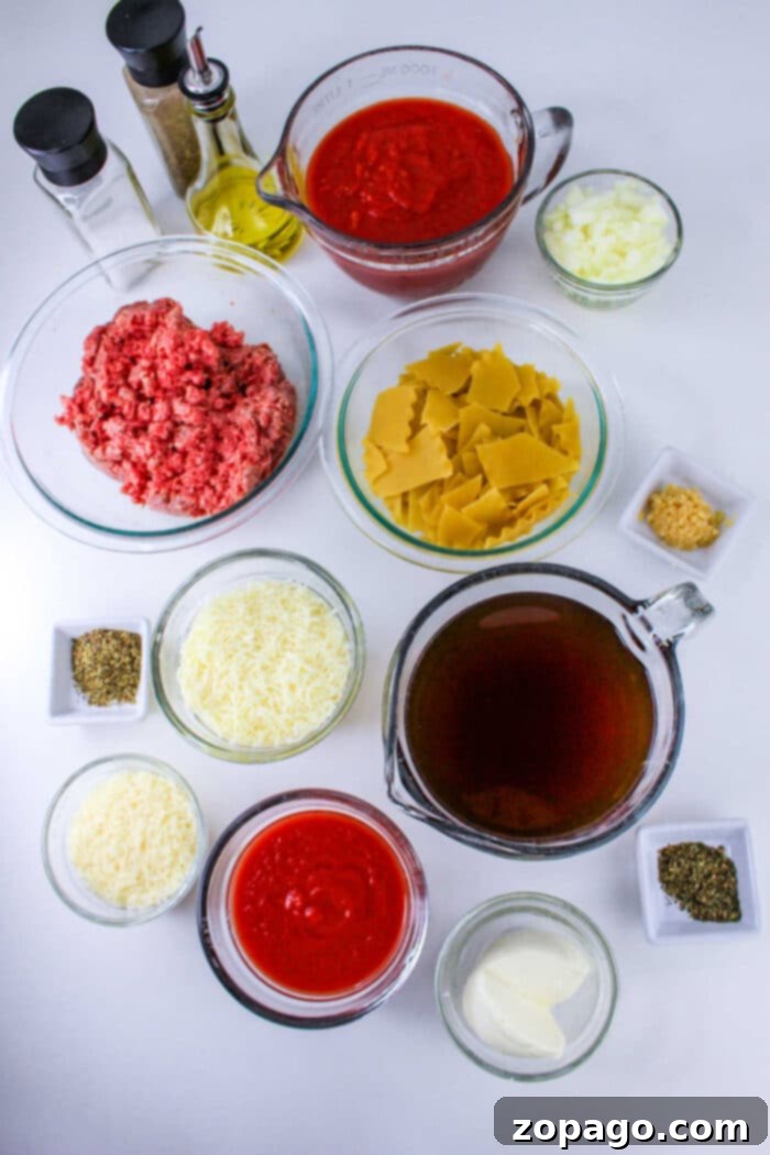 Easy One Pot Lasagna Soup 3 Creamy Lasagna Soup served in a bowl, topped with cheese