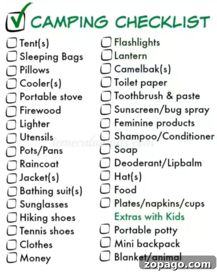 Essential Family Camping Checklist: Don't Forget A Thing! Free printable camping checklist for family trips