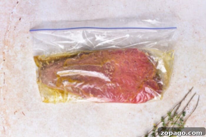 Cooking Chuck Steak to Perfection 4 Marinated chuck steak, showing the deep color and rich flavor absorbed.