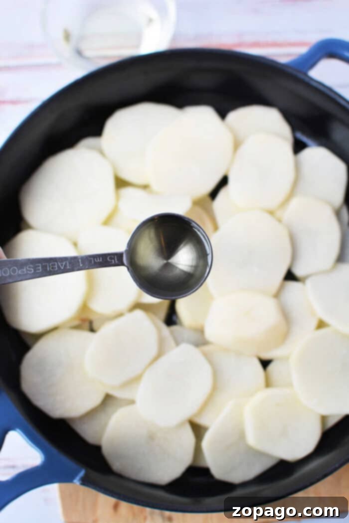 Home Fries 4 Pan-fried potatoes with onions and peppers, showcasing crispy edges and colorful, tender vegetables in a cast iron skillet