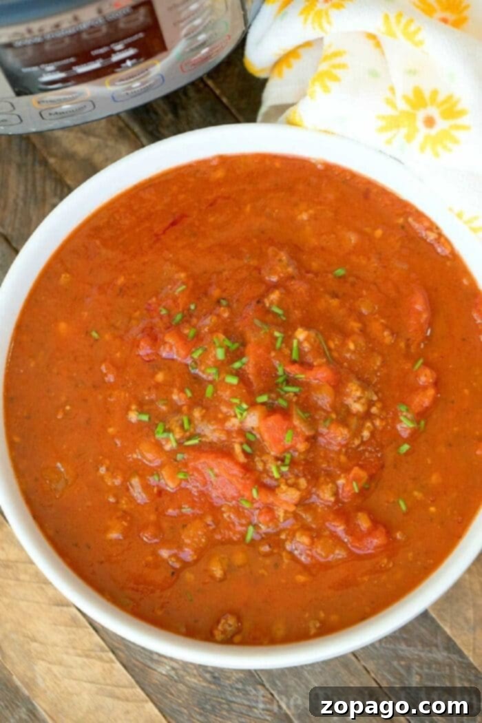 Day-Old Spaghetti Delights 5 A bowl of rich spaghetti sauce topped with fresh herbs, ready for use in new recipes.
