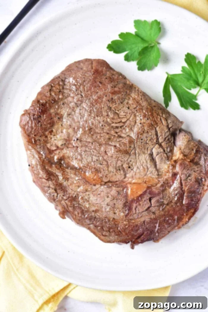 Velvet Oven Steak 7 What temperature to cook steak in oven: A perfectly seared steak cooking in an oven, showcasing ideal conditions for tenderness.