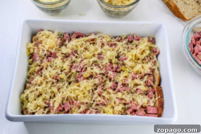Hearty Corned Beef Casserole 5 Reuben Casserole with rye bread and sauerkraut