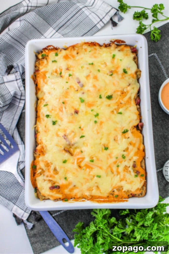 Hearty Corned Beef Casserole 9 Best Leftover Corned Beef Recipe plated, ready to eat