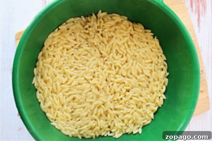 How to Cook Orzo Perfectly 3 Cooked orzo in a microwave-safe bowl, highlighting convenience for quick preparation.