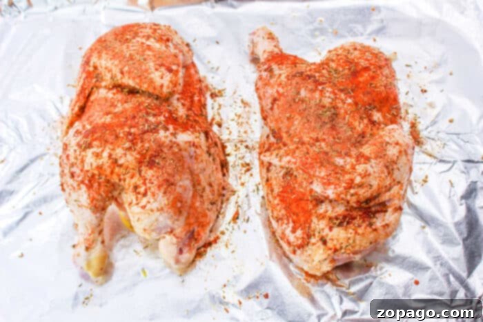 Perfectly Roasted Half Chicken Cooking Time at 400 Degrees 7 Expertly seasoned half chicken, ready for the oven to achieve perfect crispness.