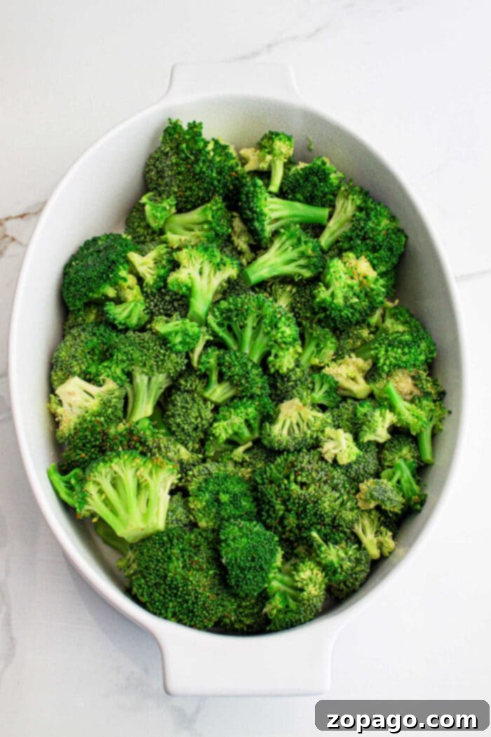 Cheesy Baked Broccoli 4 Broccoli casserole fresh out of the oven, golden and bubbling.