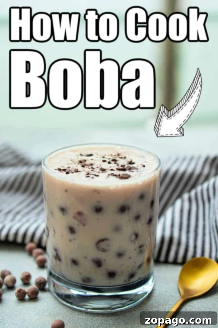Perfect Homemade Boba for Bubble Tea 8 How to Make Boba Tea at home - finished drink with pearls in a glass