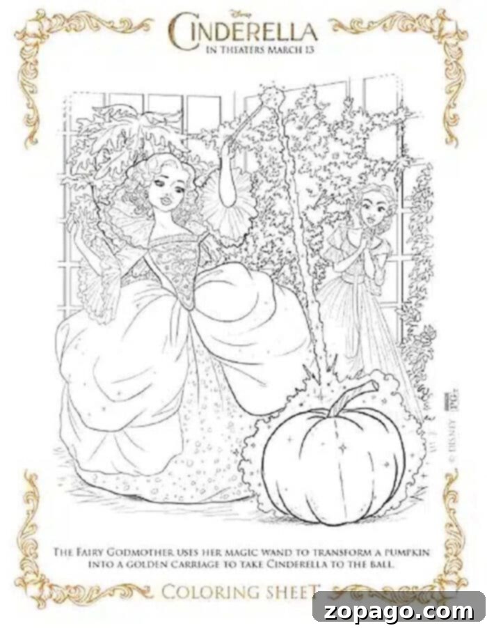 10 Magical Cinderella Free Printables 2 Cinderella in her ball gown, a free coloring page for kids