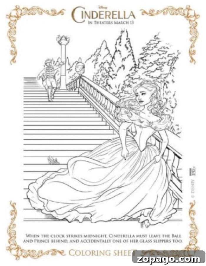 Cinderella's 10 New Free Printables 3 Cinderella coloring page featuring the glass slipper and pumpkin carriage