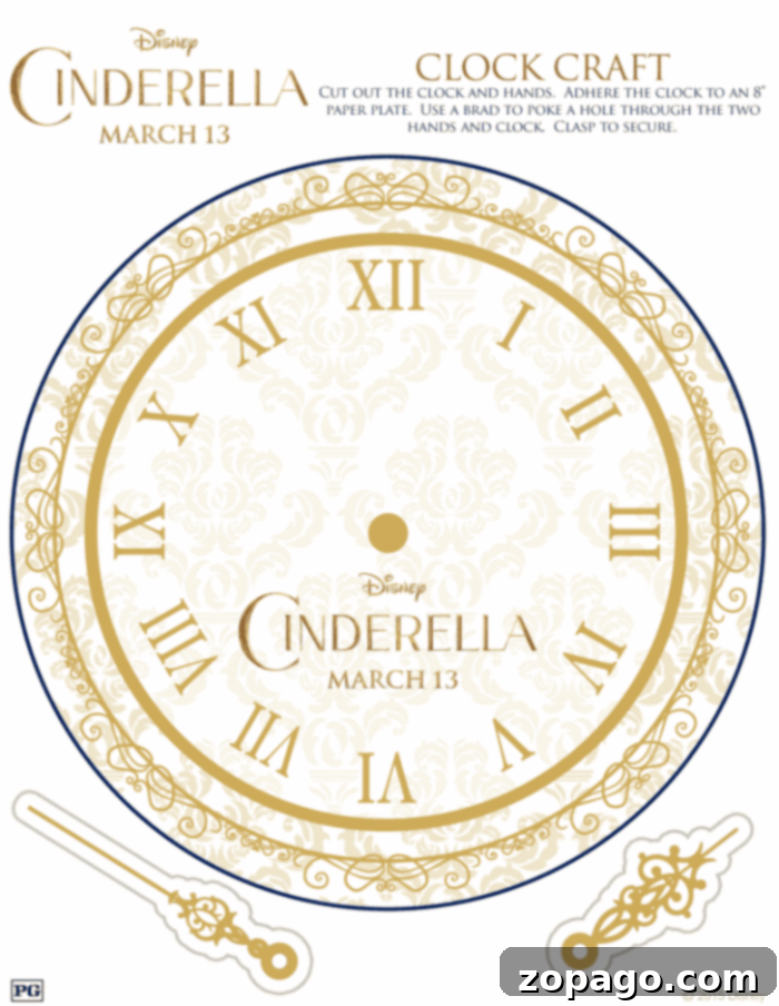 Cinderella's 10 New Free Printables 6 Cinderella printable clock craft with cut-out hands