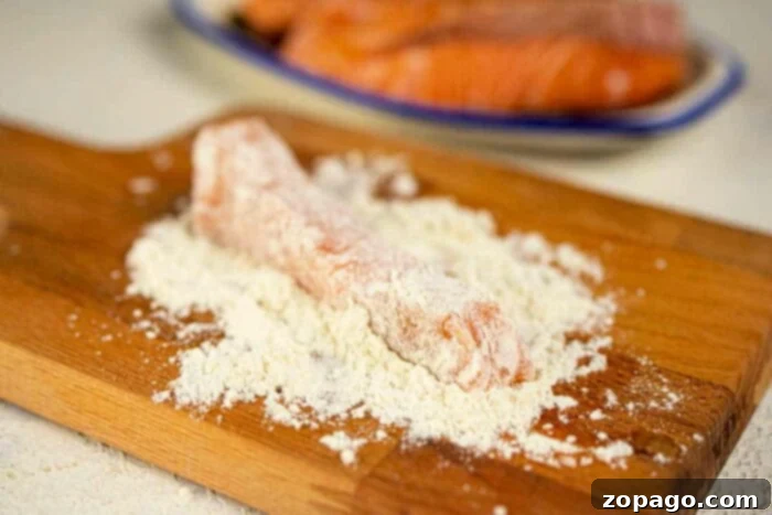 Golden Crispy Salmon 4 salmon pieces coated with flour