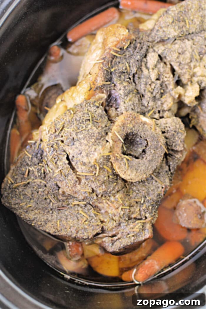 Perfect Slow Cooker Arm Roast 5 Savor this seasoned Arm Roast with vegetables and broth, simmered to perfection in a slow cooker.