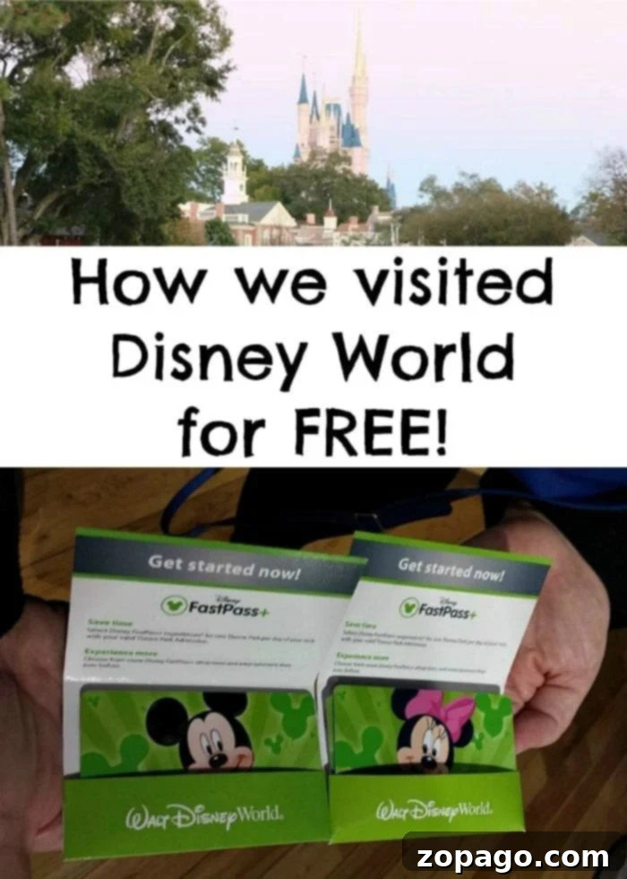 Visit Disney World for free! Works for free Disneyland tickets too! Seriously! We did this to get for free tickets to Disney last year and continue to do it every year after so we can take Disney vacations without any money out of our pockets. Here's how we do it. #disneyland #disney #free #tickets #discount #tickets #promocode #disneyworld #cheap #coupons #couponcode #swagbucks Two hands clutch Disney World FastPass+ brochures adorned with Mickey and Minnie Mouse, with a majestic Disney castle in the background. Text overlay: Discover how to visit Disney World for FREE and unlock free Disneyland tickets!