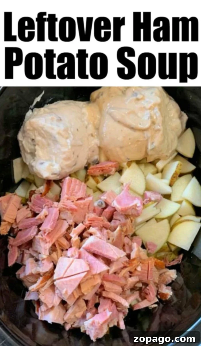 Delicious leftover ham potato soup recipe in your Crockpot! Hearty potato soup with leftover ham, perfect for a cozy Crockpot meal.