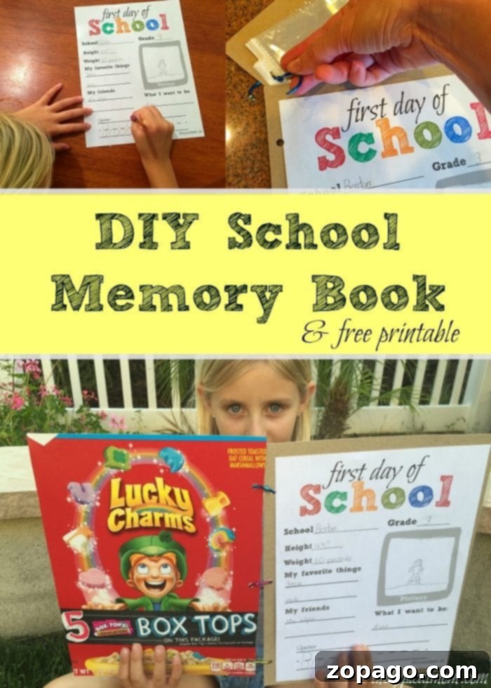 Easy DIY First Day of School Memory Book Craft for Kids Child's hands holding a DIY First Day of School Memory Book with a bright yellow cover