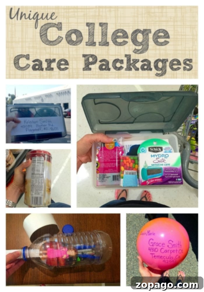 Here are many creative care package ideas that are easy to do and inexpensive to send. Using containers you have at home you can make a unique gift to send thru the mail. Whether you're creating a college or military care package these will make them smile fro ear to ear. Collection of thoughtful care package ideas for various recipients