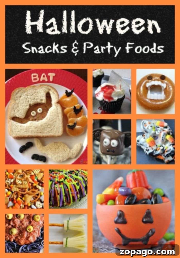 Top Halloween Party Food Ideas A selection of the best Halloween party foods, including both sweet and savory items, beautifully presented for a festive celebration.