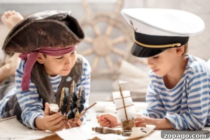 Print-and-Play Treasure Map 3 Child playing with a homemade finger sword, showcasing imaginative pirate play.