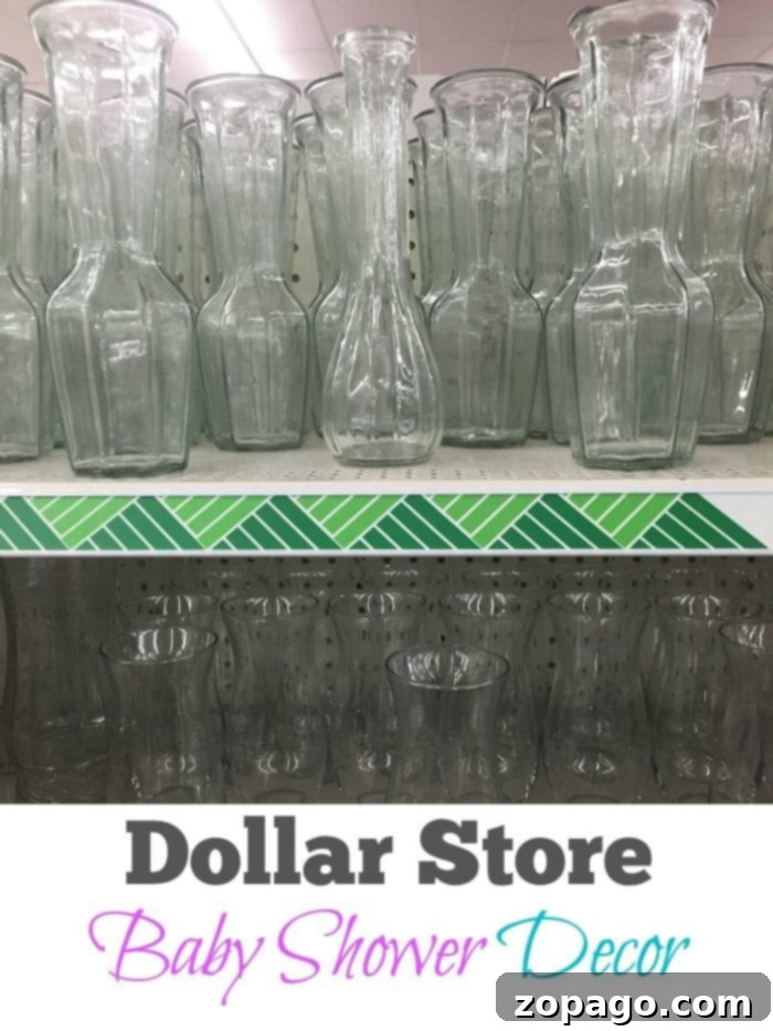 Discover chic and easy DIY baby shower decorating ideas for any theme, making your centerpieces look stunning without overspending. Elegant yet cheap DIY baby shower decorations featuring Dollar Store vases and colored fillers, perfect for boy or girl centerpieces.