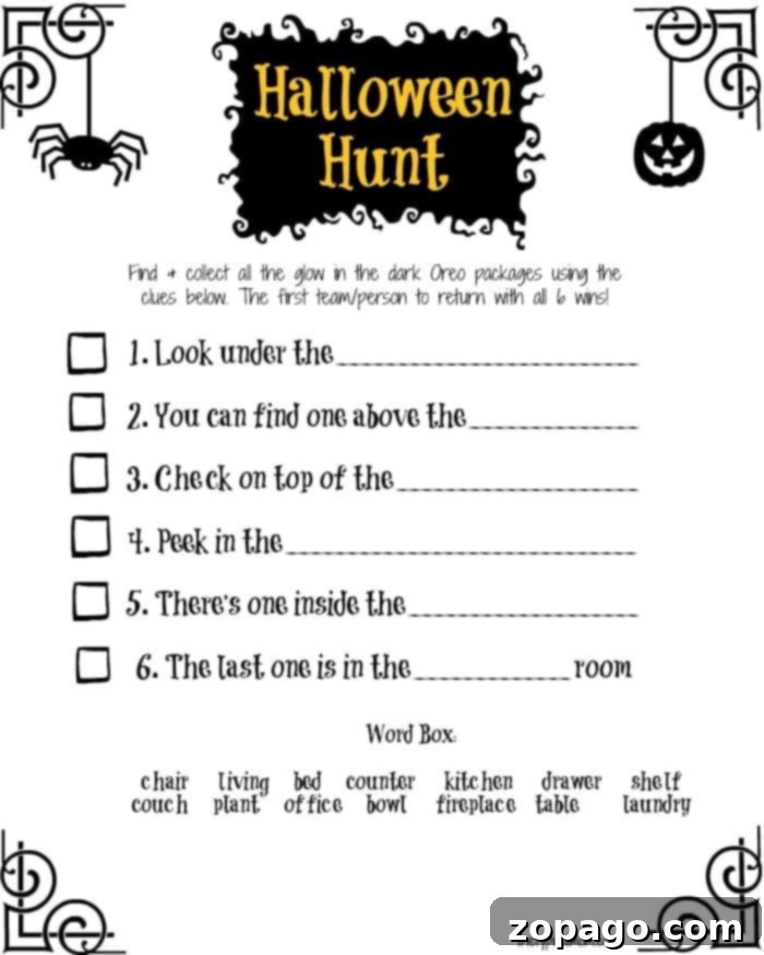 Free Halloween Scavenger Hunt Printable Halloween scavenger hunt printable clues with glow-in-the-dark OREOs