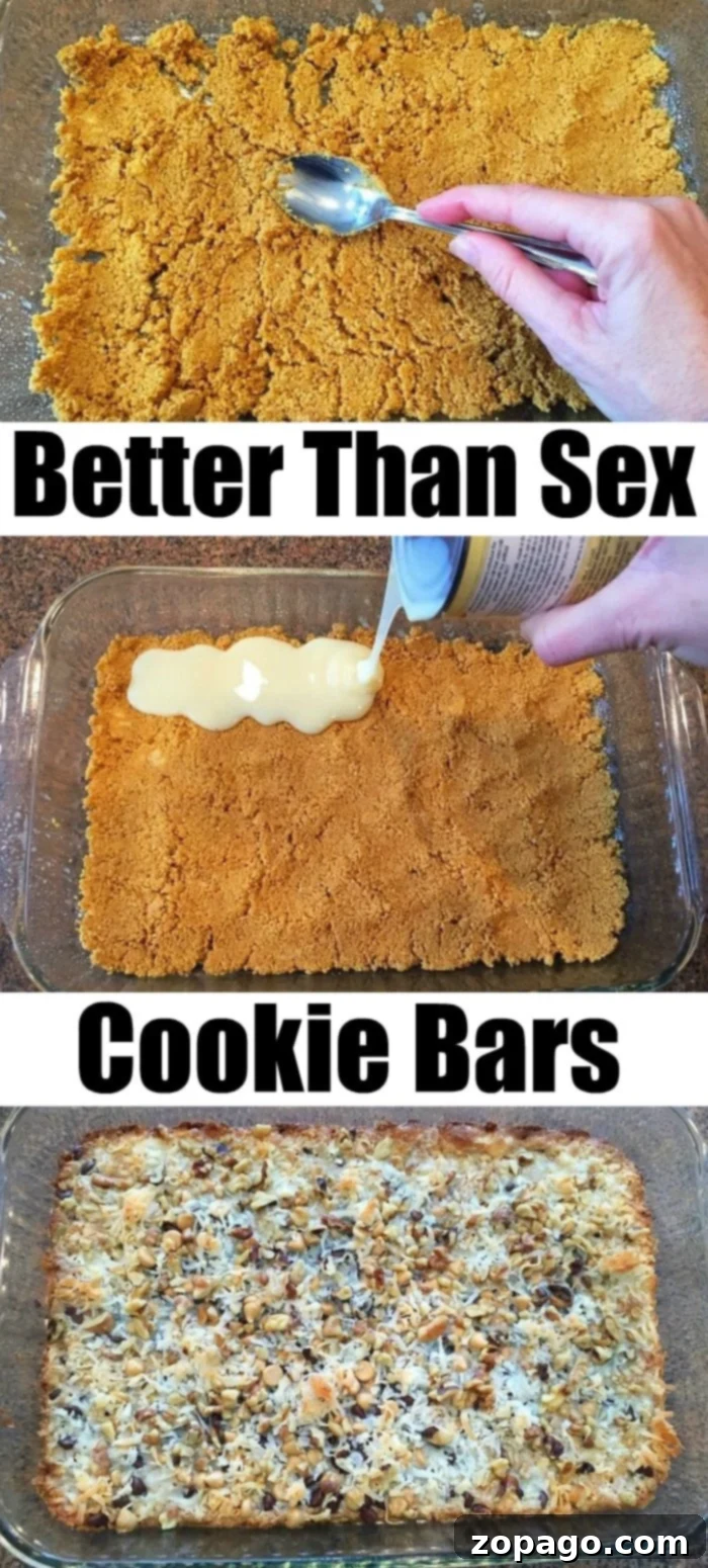 Better than Sex Cookie Bars: The ultimate layered dessert with chocolate, coconut, and nuts. #betterthansex #cookiebars Close-up of a square of Better Than Sex Dessert, showing its rich, gooey, layered texture with chocolate and coconut.