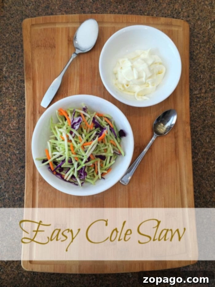 A bowl of fresh, easy coleslaw, ideal for any meal or occasion. Easy homemade coleslaw with a vibrant mix of cabbage and carrots.