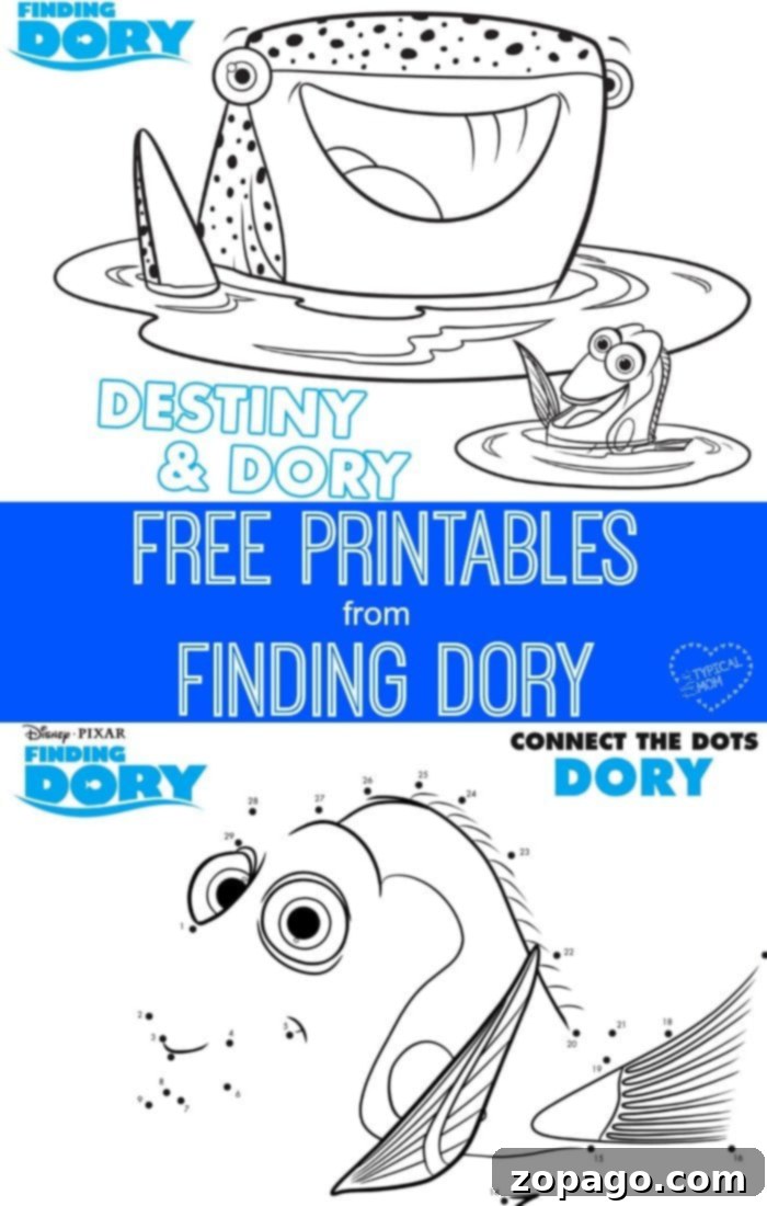 Free coloring pages, dot to dot and mazes from the movie Finding Dory are here!! finding dory free printables