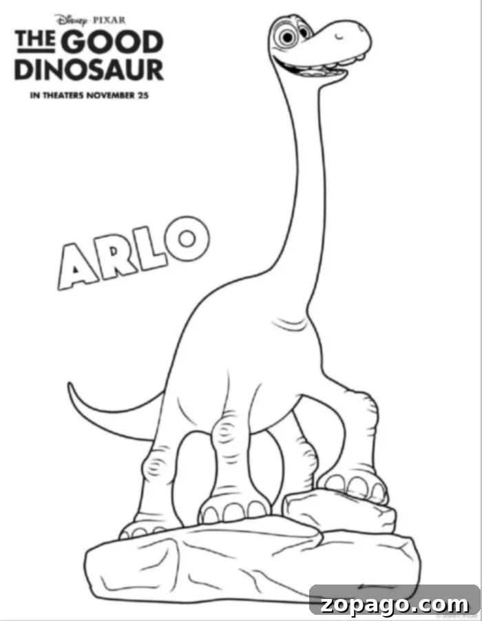 Good Dinosaur Free Printable Activities 2 The Good Dinosaur coloring pages featuring Arlo and Spot