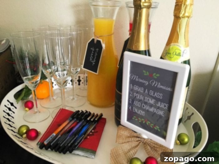 Uncork Creativity Your Guide to a Stellar Color and Sip Party 3 A close-up shot of a decorative, handcrafted sign that reads 'Color & Sip', surrounded by subtle Christmas decor, perfectly setting the mood for an inexpensive and creative party with friends.