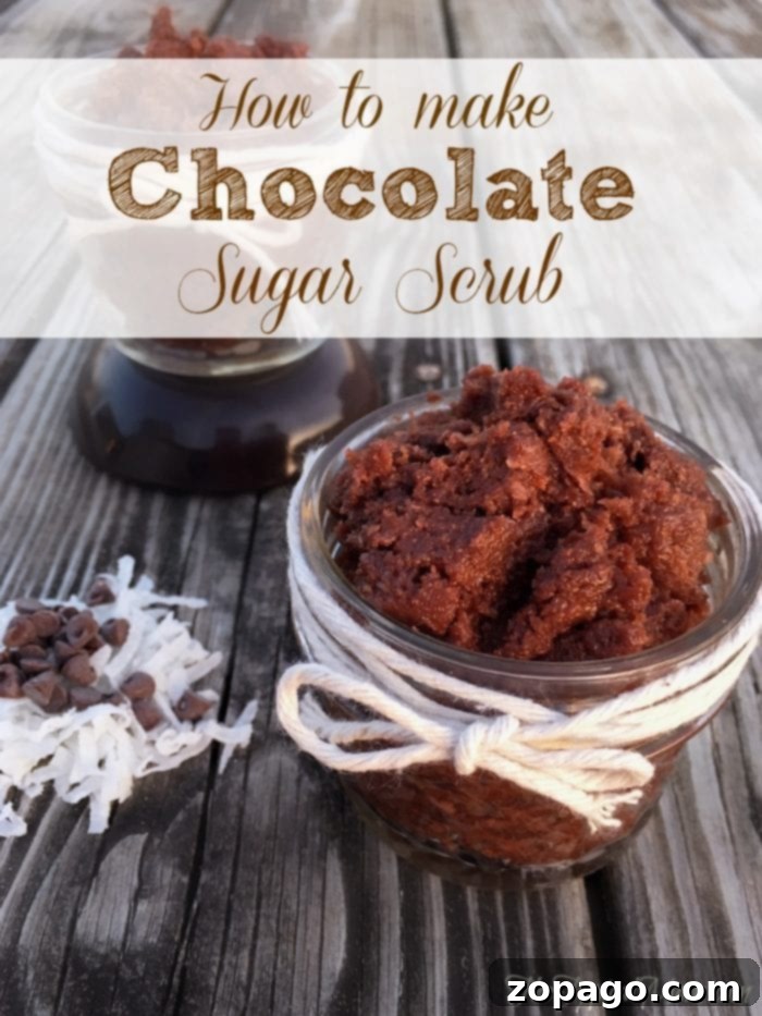 Indulge in a delightful sugar body scrub made at home with just 5 simple ingredients. Discover our easy chocolate coconut recipe. Homemade chocolate coconut sugar body scrub for glowing skin