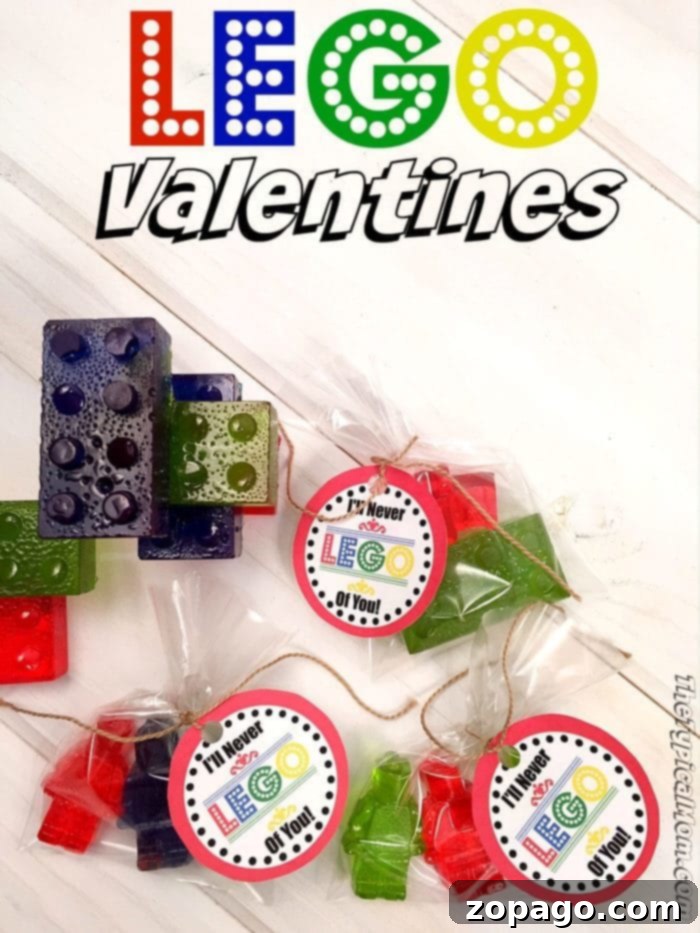 Homemade Edible LEGO Valentines: A fun, easy, and delicious craft for kids Homemade Edible LEGO Valentines with free printable tags for Valentine's Day