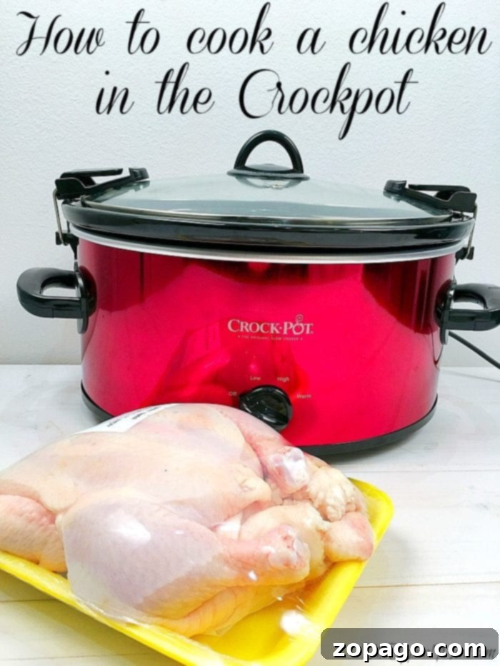 Whole chicken crockpot recipe that you will love! The best way to cook a chicken in the slow cooker because it turns out super moist. #crockpot #slowcooker #wholechicken #chicken #easy whole chicken in crockpot
