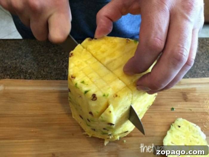 How to Cut Pineapple Chunks for Smoothies Freshly cut pineapple chunks, ready for a smoothie