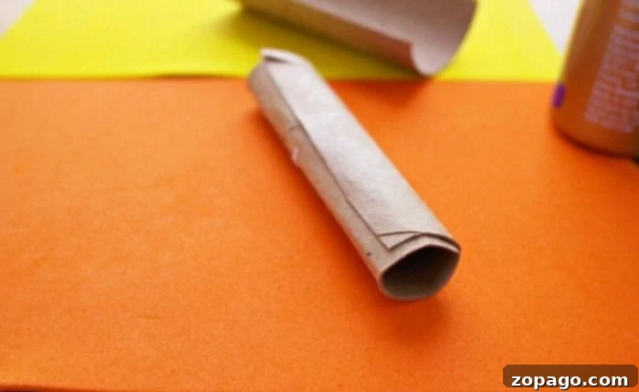 Step 1: Preparing the Lorax Body Toilet paper roll prepared for Lorax puppet