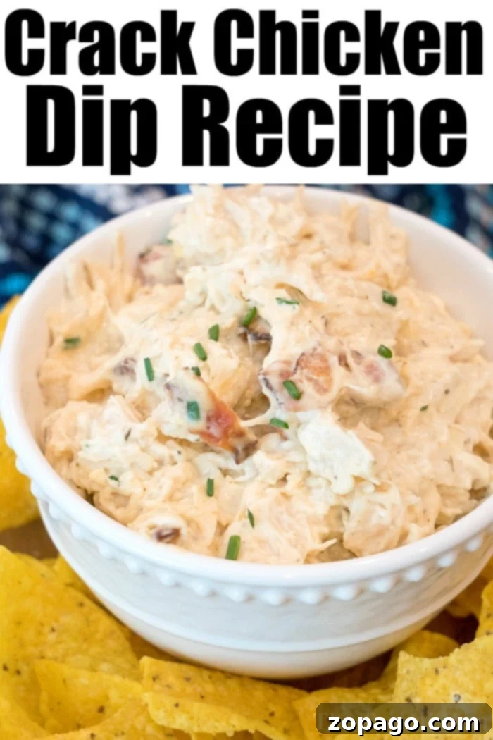 Crack chicken dip recipe! Creamy and savory crack chicken dip served with crackers.