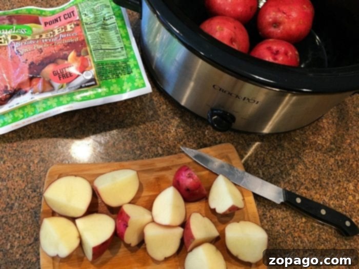 Ultimate Slow Cooker Corned Beef Brisket 4 Corned beef brisket simmering in the Crockpot