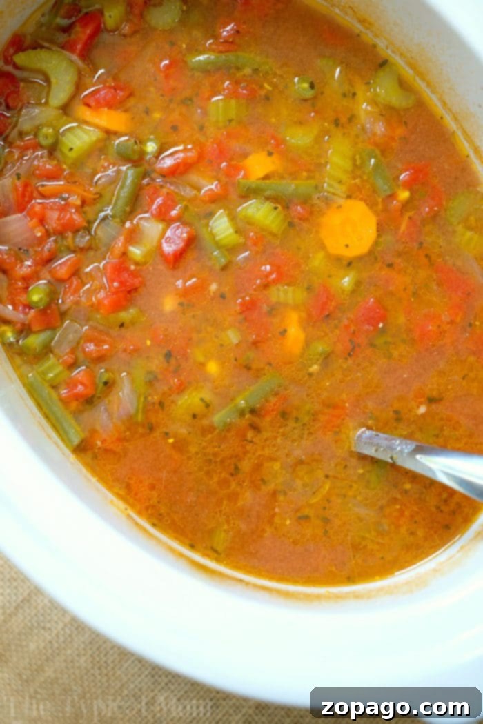 Slow cooker vegetable beef soup recipe that's healthy and full of flavor. Easy Crock Pot Vegetable Beef Soup in a bowl