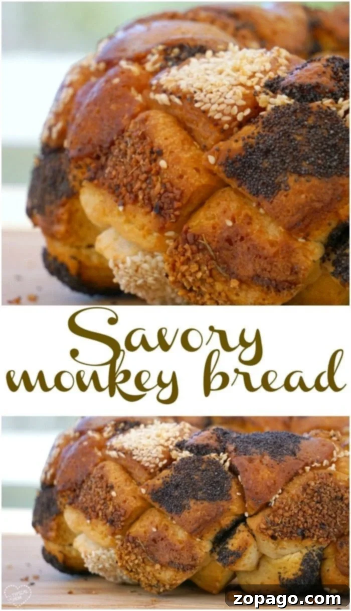 Savory monkey bread is the best along side pasta!! Super easy to make and looks beautiful as an appetizer or side dish or any occasion. #savory #monkeybread A stunning shot of the savory monkey bread, still in the bundt pan, showcasing its golden crust and delicious toppings.