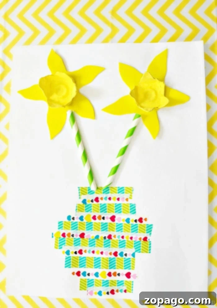 Handmade Mother's Day Gifts Kids Can Create 2 Two children proudly presenting their handmade Mother's Day crafts, including colorful flowers made from recycled materials, to their smiling mother. The scene captures the joy of giving and receiving heartfelt DIY gifts.