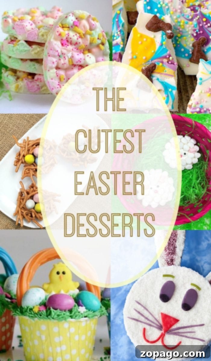 Here are some adorably cute Easter desserts that are not only delicious but fun to set out for Easter brunch and when you have company over!! From cupcakes, to nests and Easter desserts in Spring colors we love we have a bunch of treats everyone will love here. A colorful array of small Easter desserts, including various cookies, mini cakes, and chocolates, beautifully arranged for a festive occasion.